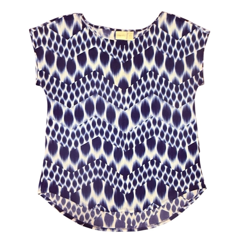 Chico's Blue and White Geometric Blouse Size 2/Large